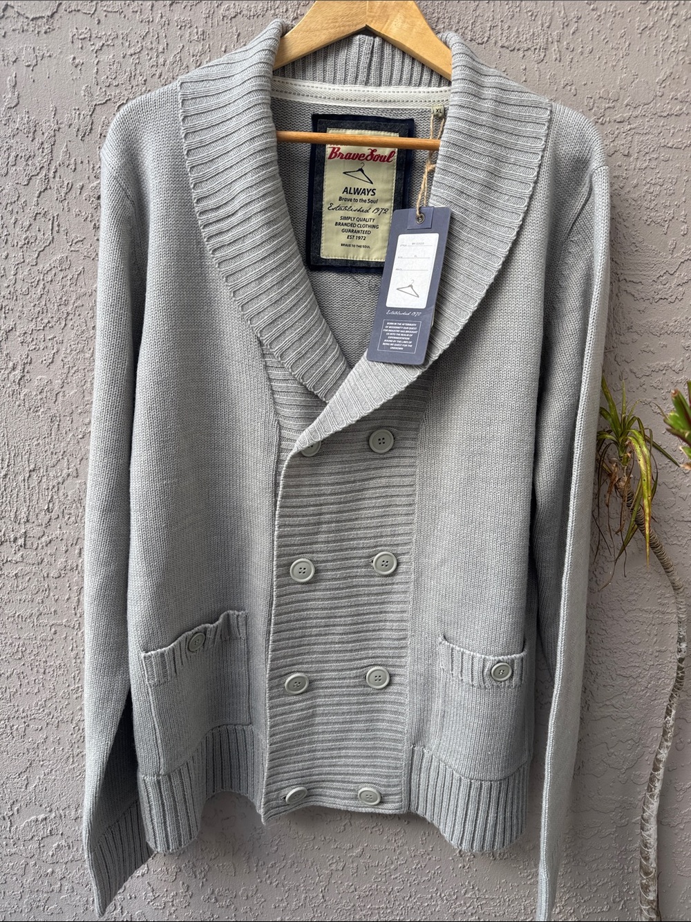 Brave Soul Light Gray Shawl Collar Double-Breasted Cardigan NWT